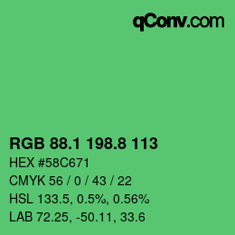 カラーコード: RGB 88.1 198.8 113 | qconv.com