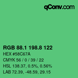 カラーコード: RGB 88.1 198.8 122 | qconv.com