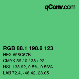 カラーコード: RGB 88.1 198.8 123 | qconv.com