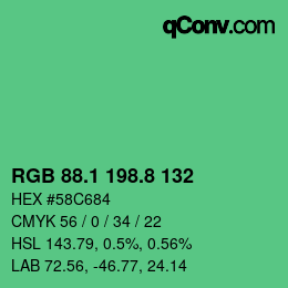 カラーコード: RGB 88.1 198.8 132 | qconv.com
