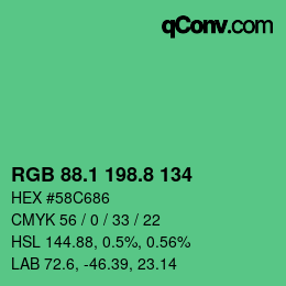 カラーコード: RGB 88.1 198.8 134 | qconv.com