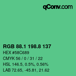 カラーコード: RGB 88.1 198.8 137 | qconv.com