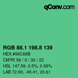 カラーコード: RGB 88.1 198.8 139 | qconv.com