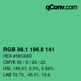 カラーコード: RGB 88.1 198.8 141 | qconv.com