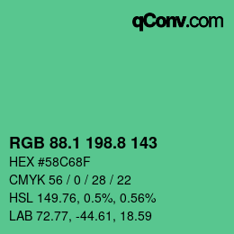カラーコード: RGB 88.1 198.8 143 | qconv.com