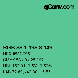 カラーコード: RGB 88.1 198.8 149 | qconv.com