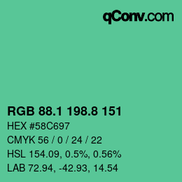 カラーコード: RGB 88.1 198.8 151 | qconv.com