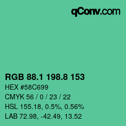 カラーコード: RGB 88.1 198.8 153 | qconv.com