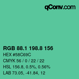 カラーコード: RGB 88.1 198.8 156 | qconv.com