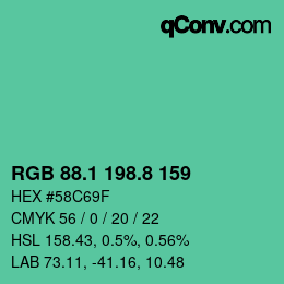 カラーコード: RGB 88.1 198.8 159 | qconv.com