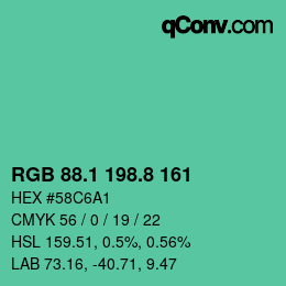 カラーコード: RGB 88.1 198.8 161 | qconv.com