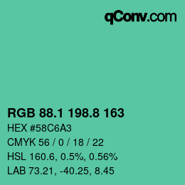 カラーコード: RGB 88.1 198.8 163 | qconv.com
