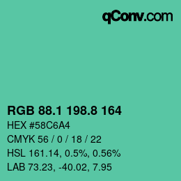 カラーコード: RGB 88.1 198.8 164 | qconv.com