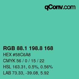 カラーコード: RGB 88.1 198.8 168 | qconv.com