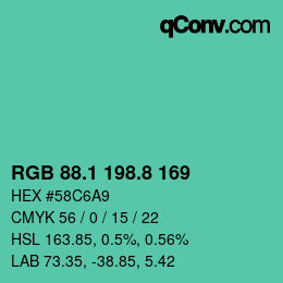 カラーコード: RGB 88.1 198.8 169 | qconv.com