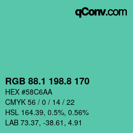 カラーコード: RGB 88.1 198.8 170 | qconv.com