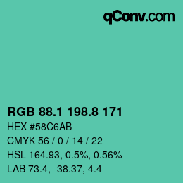 カラーコード: RGB 88.1 198.8 171 | qconv.com