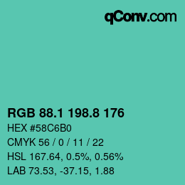 カラーコード: RGB 88.1 198.8 176 | qconv.com