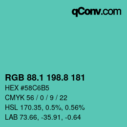 カラーコード: RGB 88.1 198.8 181 | qconv.com