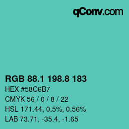 Color code: RGB 88.1 198.8 183 | qconv.com