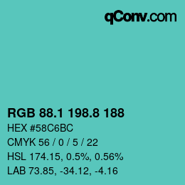 Color code: RGB 88.1 198.8 188 | qconv.com