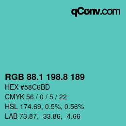 カラーコード: RGB 88.1 198.8 189 | qconv.com