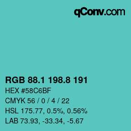 カラーコード: RGB 88.1 198.8 191 | qconv.com
