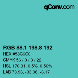 Farbcode: RGB 88.1 198.8 192 | qconv.com