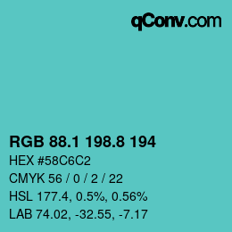 カラーコード: RGB 88.1 198.8 194 | qconv.com