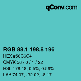 カラーコード: RGB 88.1 198.8 196 | qconv.com