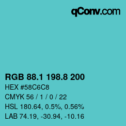 カラーコード: RGB 88.1 198.8 200 | qconv.com
