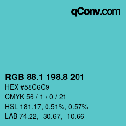 カラーコード: RGB 88.1 198.8 201 | qconv.com