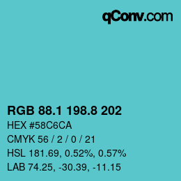 Color code: RGB 88.1 198.8 202 | qconv.com