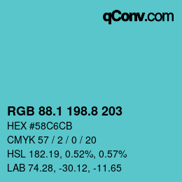 Color code: RGB 88.1 198.8 203 | qconv.com
