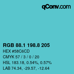 カラーコード: RGB 88.1 198.8 205 | qconv.com