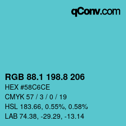 カラーコード: RGB 88.1 198.8 206 | qconv.com