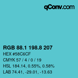 Color code: RGB 88.1 198.8 207 | qconv.com