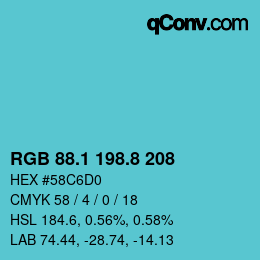 Farbcode: RGB 88.1 198.8 208 | qconv.com