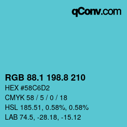 カラーコード: RGB 88.1 198.8 210 | qconv.com