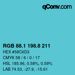 Color code: RGB 88.1 198.8 211 | qconv.com
