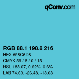 Color code: RGB 88.1 198.8 216 | qconv.com