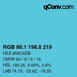カラーコード: RGB 88.1 198.8 219 | qconv.com