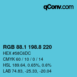 カラーコード: RGB 88.1 198.8 220 | qconv.com