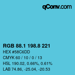 Color code: RGB 88.1 198.8 221 | qconv.com