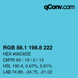 カラーコード: RGB 88.1 198.8 222 | qconv.com