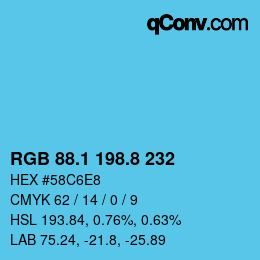 Color code: RGB 88.1 198.8 232 | qconv.com
