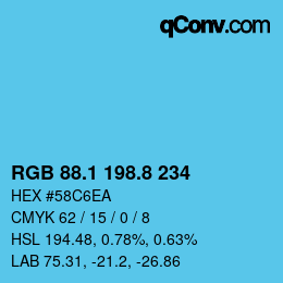 カラーコード: RGB 88.1 198.8 234 | qconv.com