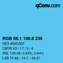 カラーコード: RGB 88.1 198.8 239 | qconv.com