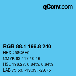 Color code: RGB 88.1 198.8 240 | qconv.com