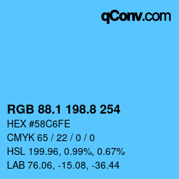 Color code: RGB 88.1 198.8 254 | qconv.com